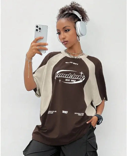 Twikle-Brown-White-T Shirt-For Grils And Women