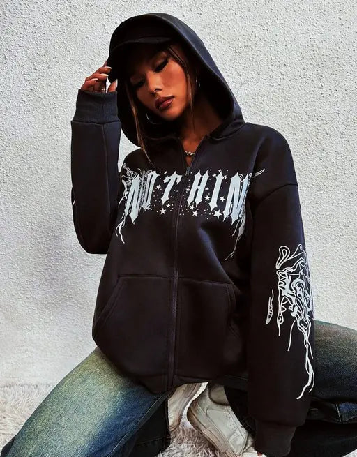 LATEST NOTHING ZIPPER HOODIE, SWEATSHIRT FOR WOMEN, ZIPPER HOOD SWEATSHIRT